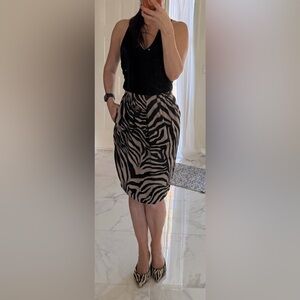 100% Real Silk Zebra Print Midi Skirt - Chic Animal Print - Size 6